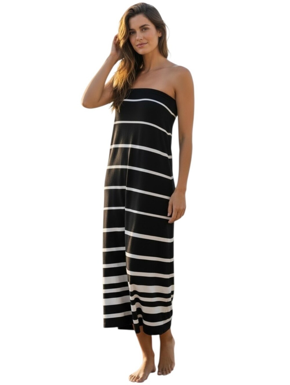 WHBM Black & White Striped‎ Strapless Tube Dress Size XS